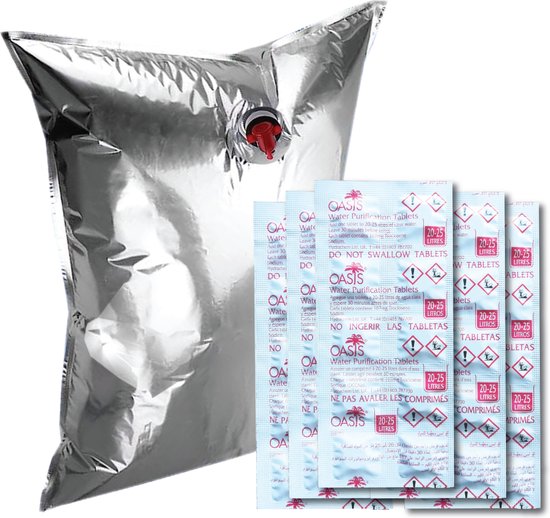 LevinQ Waterzuiveringstabletten [50 stuks] *NSF getest* - 1250L steriel water + scheurvaste waterzak 100% gedesinfecteerd drinkwater | waterzuiveringstabletten van LevinQ