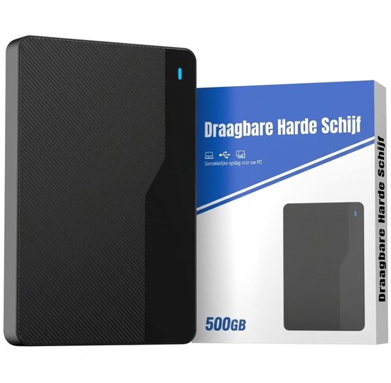 Levo® Externe Harde Schijf Extern 500GB Ultra Slim Draagbare Harde Schijf USB kabel HDD Opslag - Zwart - 13cm x 13cm x 2cm