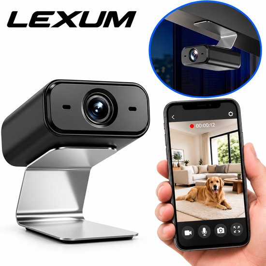 Lexum® Mini Beveiligingscamera WiFi – Draadloze IP Camera – Bewegingsdetectie – Nachtzicht – Magnetisch Bevestigen – App – Binnen & Buiten