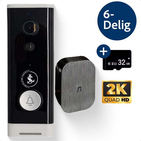 LS Video Deurbel Slim - Draadloze deurbel met camera - Slimme Deurbel - Nachtzicht - Inclusief 32 GB SD kaart en draadloze gong – Zonder Abonnement van LS