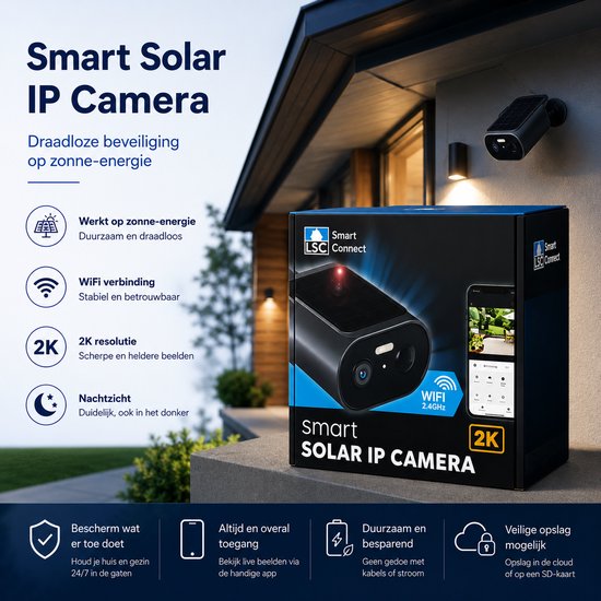 LSC Smart Connect Solar IP Camera – 2K – WiFi – Nachtzicht – Draadloze Beveiligingscamera op Zonne-energie