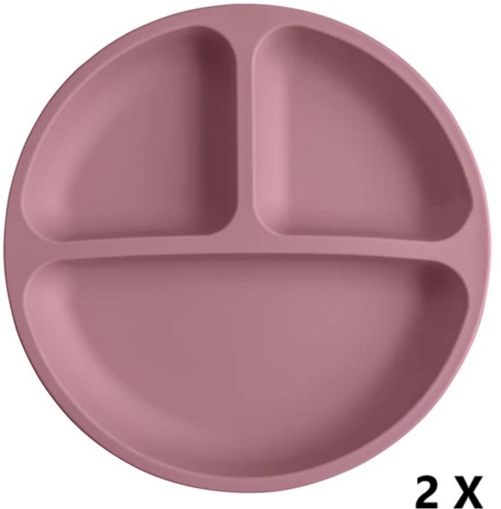 LuukyBB - 2 x Siliconen Bord Baby Kind - Roze - Kinderbord Servies - Met 4 Zuignappen - Sterk - Dinerbord - Ontbijtbord - Vakjes Vakken - Microplastic BPA-vrij - Vakjesbord Zuignap - Babyservies Babybord Set Vakjesbord Kind Baby Kinderservies van LuukyBB