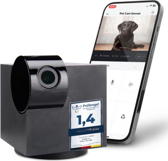 Luxe Hondencamera - met App - Indoor Huisdiercamera - Petcam - Beelden op Telefoon - 360° Zicht - 1080 HD Resolutie - Compact Design - Zwart van luxe