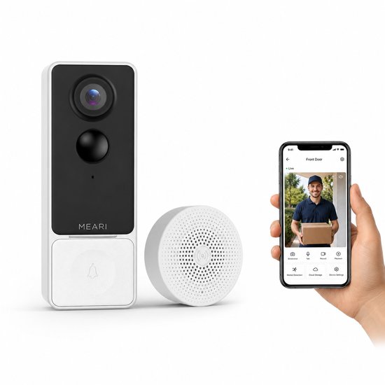 MEARI B1 Slimme AI Video Deurbel - 2K Beveiligingscamera met AI Detectie, Nachtzicht, Tweeweg Audio & App Bediening