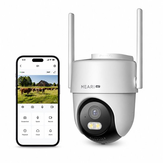 MEARI G1 Outdoor 4G PTZ Camera – 3MP Beveiligingscamera met SIM-kaart Slot, Nachtzicht, Auto Tracking & Solar Support