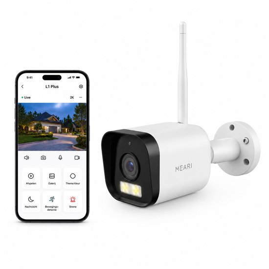 MEARI L1 Plus Slimme Schijnwerper Camera - 2K Outdoor Beveiligingscamera met Verlichting, AI Detectie & Sirene