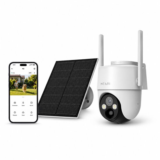 MEARI N2 Outdoor AI Beveiligingscamera – 3MP PTZ WiFi Camera met Batterij, Solar Support, Nachtzicht & Auto Tracking