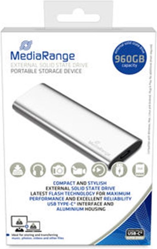 MediaRange External USB Type-C® solid state drive - SSD, 960GB, zilver van Merkloos