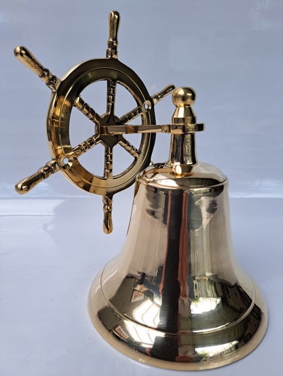 Messing scheepsbel met stuurwiel café bel 32P3450 uniek model - deurbel - voordeur bel