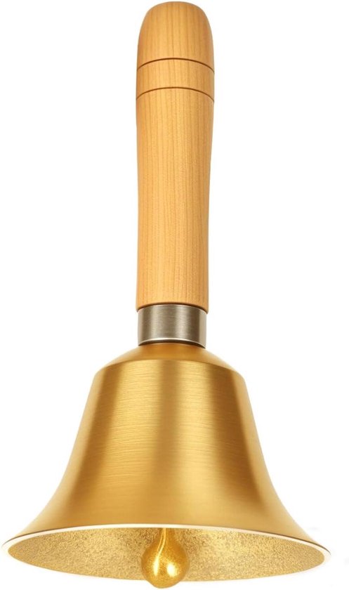 Metalen bel met houten handvat - hand tafelbel, vergulde handbel, kerstklokken, service bel voor school vakantie decoratie diner bij de receptie thuis hotelservice hondentraining