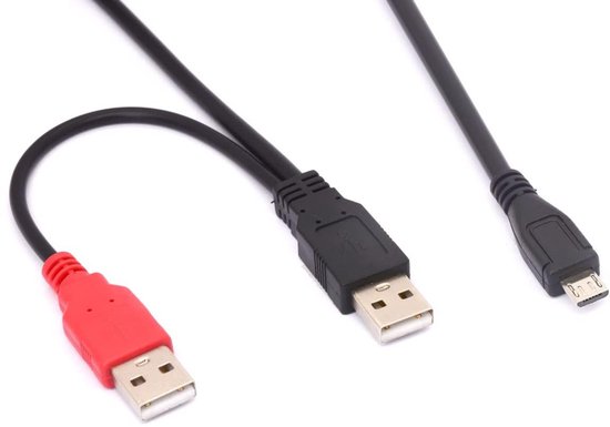 Micro B Splitter Kabel - Y Adapter - Externe Schijf Voeden - Dubbele USB A Input - 80 cm - Zwart