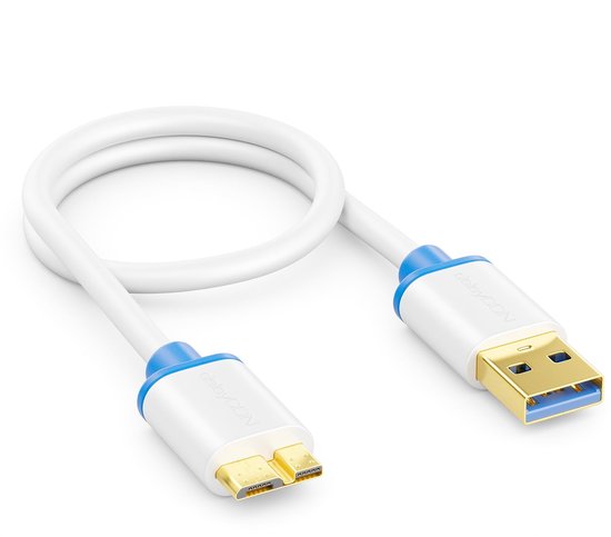 Micro USB 3.0 Kabel - Datakabel Laadkabel - Externe Harde Schijven - Tot 5 Gbit/s - 30 Centimeter - Wit