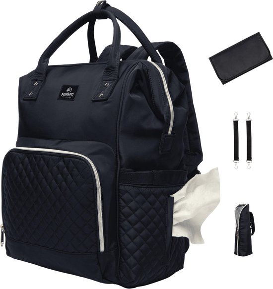 MIMMTI Luiertas Rugzak met Verschoonmatje - Zwart - Inclusief flessenwarmhouder - kinderwagenhaken en isoleervak NanaBeebi van Mi