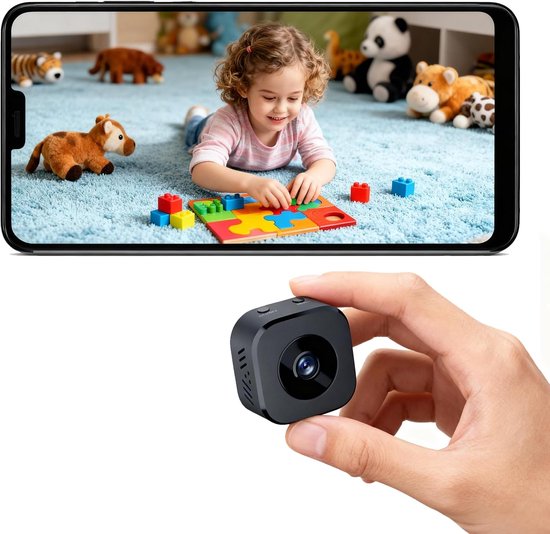 Mini beveiligingscamera, 1080P HD WiFi binnen-/buitencamera voor thuis (geschikt voor babyverzorging, huisdierbewaking of oppassen), bewaking op afstand via een mobiele app (geschikt voor iOS/Android, alleen video).