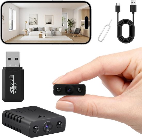 Mini Beveiligingscamera - Draadloze Camera - Huis Bewaken - Automatisch Nachtzicht - 1080p HD Resolutie - Zwart