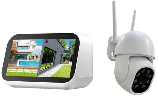 Mini Bewakingscamera Set 3MP 2K WLAN Buitencamera - Touchscreen Monitor 4,3 Inch - IP65 Weerbestendig - Wifi Beveiligingssysteem - Nachtzicht En Personenherkenning