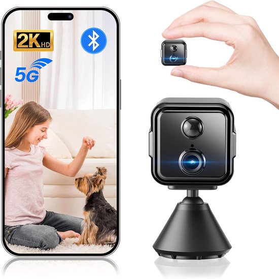 Mini Camera – 2K HD Draadloze Binnen Bewakingscamera met Nachtzicht – Intelligente AI-bewegingsdetectie – 21 Dagen Batterijduur – SD/Cloud Opslag