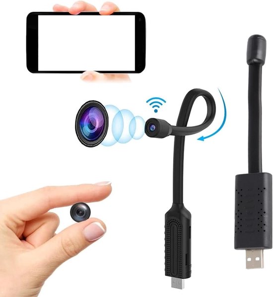 Mini Camera - Beveiligingscamera WiFi - Thuisbewaking Opnemen - Bewegingsdetectie Alarm - 128GB Opslag - Zwart