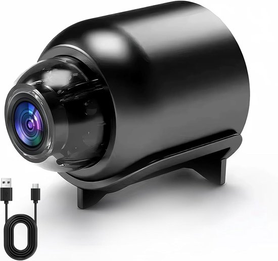 Mini Camera - Bewakingscamera Binnen - Huis Beveiligen - 1080p Nachtzicht - 140 Graden - Zwart