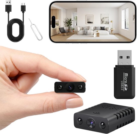 Mini Camera, HD 1080P WiFi Beveiligingscamera, Verborgen Bewakingscamera's, Draadloze Plug and Play Bewaking, Nachtzicht, Afstandsbewaking voor Meer Veiligheid met de Applicatie'