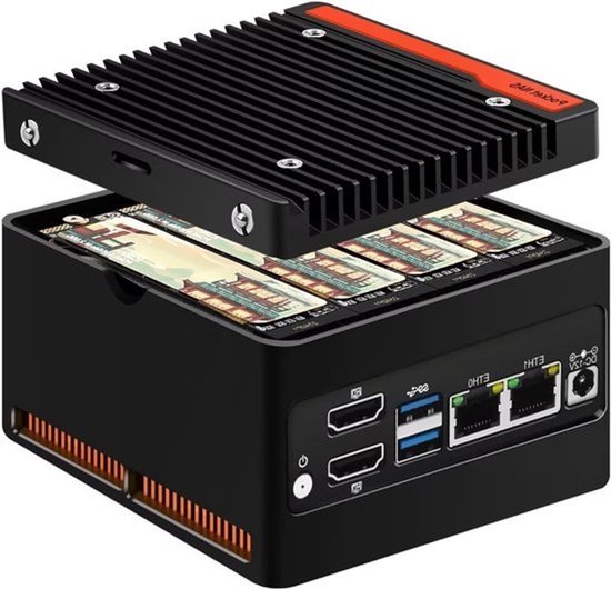 Mini-NAS-server - Netwerkopslag - Bestanden delen - Vier M.2 NVMe-slots - 10x10x5.8 cm - Zwart