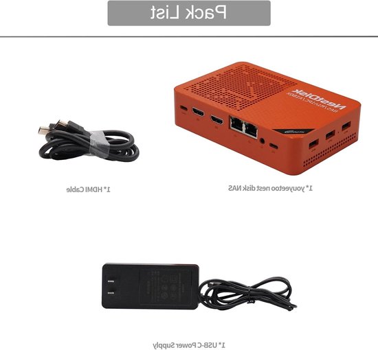 Mini PC NAS - Opslag Server - Thuis Cloud - 4-Bay NVMe Opslag - 12GB RAM - Oranje