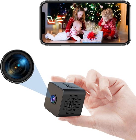 Mini spion camera - Draadloze WiFi camera - Thuisbeveiliging binnen - Bewegingsdetectie alarm - 1080P HD - Zwart