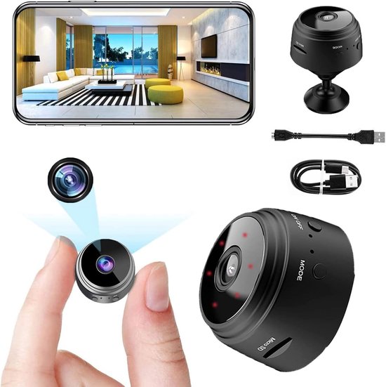 Mini Spy Camera Met Nachtzicht en Bewegingsdetectie - Draadloze Full HD Camera voor Binnen en Buiten van Merkloos