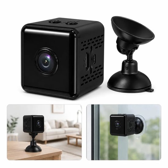 Mini wifi-camera, 4K HD groothoek, met nachtzicht, bewegingssensor en batterij, voor gebruik binnenshuis.