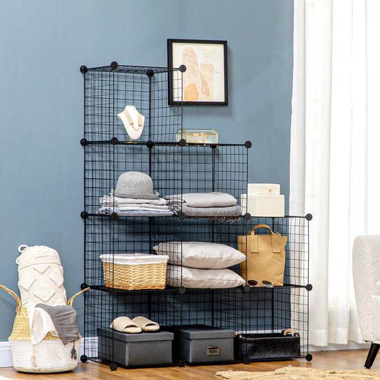 MIVRAY Stellingkast Uitbreidbaar 35 x 35 x 35 cm Metaal Zwart Modulair Opbergrek Voor Schoenen Boeken En Kleding