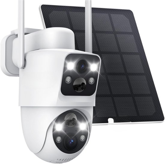 MMM® Camerabewaking Draadloos - Beveiligingscamera Draadloos Buiten - Verborgen Camera - met Dubbele Lens - met PIR-Bewegingssensor, Kleuren Nachtzicht- Wit van MMM®