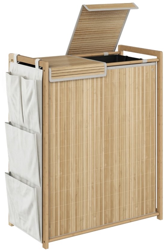 MODFU - Bamboe Wasmand Met Deksel En 2 Waszakken - 120 L - Naturel van modfu
