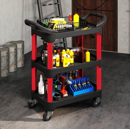 MODFU - Gereedschapswagen - 3 Niveaus - Met Handgreep - Kunststof - Zwart