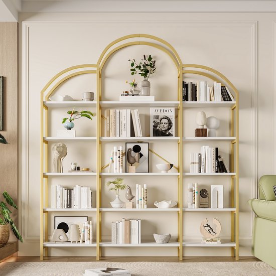 MODFU - Wandrek - Vijf Lagen - Boogvorm - Staal En MDF - Wit Goud - 170 X 26 X 190 Cm