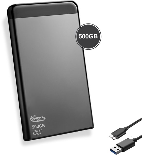 MrGoods Externe Harde Schijf 500GB – USB 3.0 – 2.5 inch HDD – Metaal/Kunststof Behuizing – Zwart van Merkloos