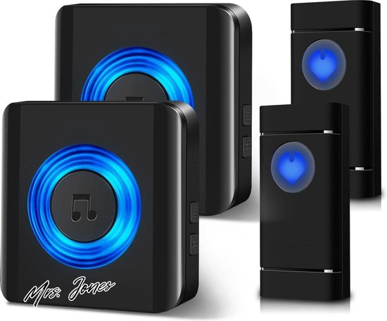 Mrs. Jones Draadloze bel 2 zenders 2 ontvangers Satisure waterdichte deurbel draadloze set 400 m reikwijdte 58 melodieën IP55 voor buiten huisdeur bel voor tuin huis kantoor - Bel 2 ontvangers .