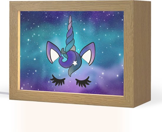 Nachtlampje 20x15 cm - Kinder lamp - Eenhoorn - Sterrenhemel - Ster - Blauw - Tafellamp kinderkamer - Slaapkamer lamp - Bedlamp kinderen - Kinderlampje stopcontact - Wandlamp babykamer - Nachtlampjes van Smartwares