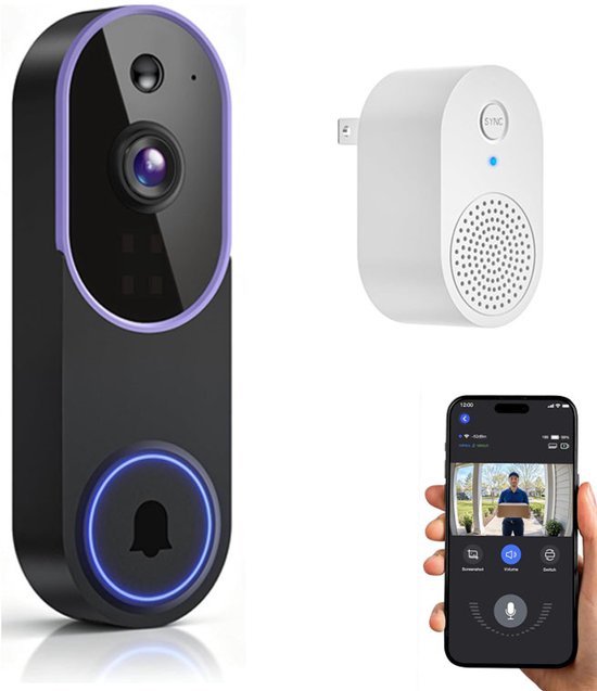 Namajunas - Draadloze deurbelcamera - Video-intercom - Draadloze wifi-videodeurbelcamera, 1080p-resolutie, ondersteunt tweewegsaudio, nachtzicht, cloudopslag en intelligente AI-bewegingsdetectie; ondersteunt alleen 2,4 GHz wifi. Paars