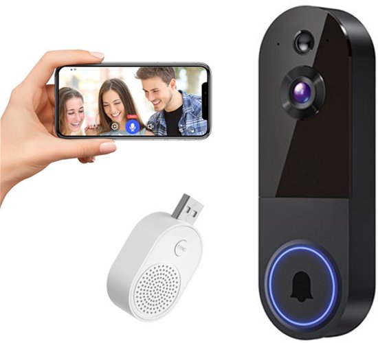 Namajunas - Draadloze deurbelcamera - Video-intercom - Draadloze wifi-videodeurbelcamera, 1080p-resolutie, ondersteunt tweewegsaudio, nachtzicht, cloudopslag en intelligente AI-bewegingsdetectie; ondersteunt alleen 2,4 GHz wifi. Zwart.