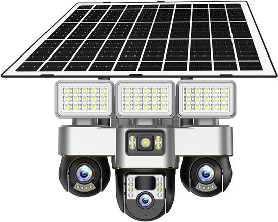 Narvie 4G Solar Buiten Beveiligingscamera – 3-Lens 2K Ultra HD | Draadloos met Zonnepaneel | PTZ 355° Auto-Tracking | AI Bewegingsdetectie | Nachtzicht | SIM-kaart inbegrepen van NARVIE