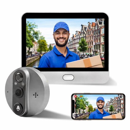 Narvie Q39 Deurspion Camera met Display – 1296P HD – Smart Life App – 2-Way Audio – PIR Bewegingsdetectie – Nachtzicht – 140° Groothoek – Alexa & Google Assistant van Merkloos