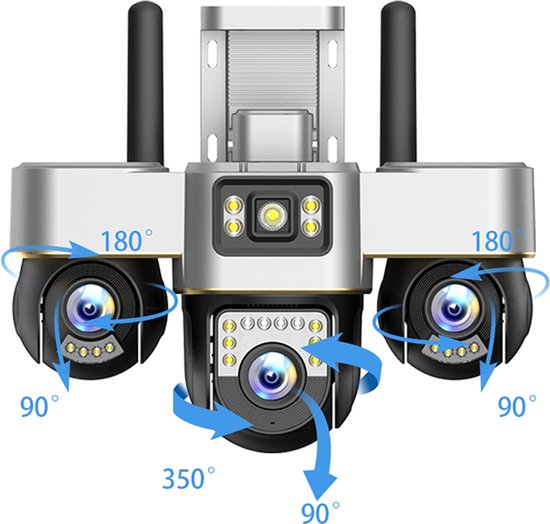 Narvie Wifi Beveiligingscamera Buiten – 6MP – 3 Lens PTZ Camera – 360° Zicht – Nachtzicht – IP66 – Live Meekijken via App van Merkloos