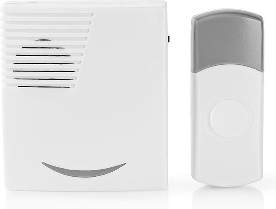 Nedis Draadloze Deurbelset - Batterij Gevoed - 3 V DC - 1x CR2032 - Volume: 80 dB - Signaalbereik: 300 m - IP44 - 36 Melodiën - 1 Ontvanger - Grijs / Wit