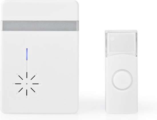 Nedis Draadloze Deurbelset - Batterij Gevoed - 3 V DC - 1x CR2032 - Volume: 80 dB - Signaalbereik: 300 m - IP44 - 36 Melodiën - 1 Ontvanger - Wit