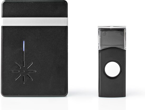Nedis Draadloze Deurbelset - Batterij Gevoed - 3 V DC - 1x CR2032 - Volume: 80 dB - Signaalbereik: 300 m - IP44 - 36 Melodiën - 1 Ontvanger - Zwart