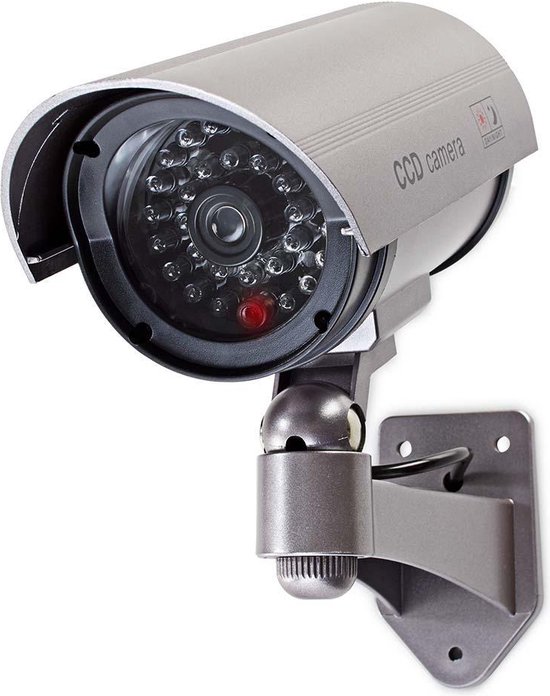 Nedis Dummy Beveiligingscamera - Bullet - IP44 - Batterij Gevoed - Buiten - Inclusief muurbeugel - Grijs van Nedis
