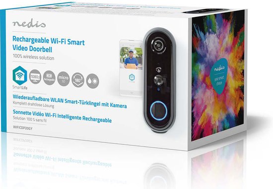 Nedis SmartLife Videodeurbel - Wi-Fi - Batterij Gevoed - Full HD 1080p - Cloud Opslag (optioneel) / microSD (niet inbegrepen) - IP54 - Met bewegingssensor - Nachtzicht - Grijs van Nedis