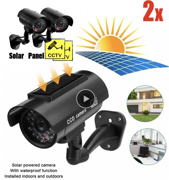 Nep Zonne-Energie Dummy Camera - Fake camera - Nep camera met solar panel - Outdoor Nepcamera met rood knipperend led indicator - Beveiligingscamera 2pcs van 2L Home & Garden