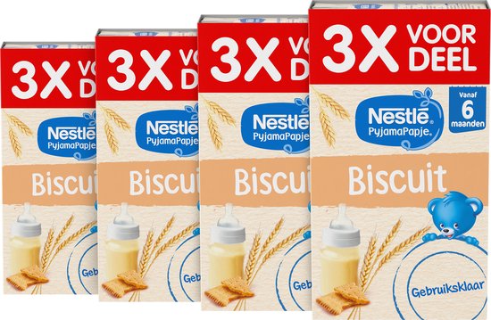Nestlé PyjamaPapje Biscuit - Babyvoeding Babypap - 6+ maanden - 4 stuks 3x250ml (totaal 12 porties) van NeS