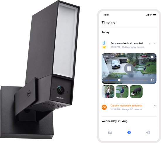 Netatmo Beveiligingscamera ORIGINAL - Slimme Buitencamera met Sirene - 2K+ HDR, AI Detectie, 110 dB Sirene & Nachtzicht - Google Home, Apple Homekit & Amazon Alexa - Zwart
